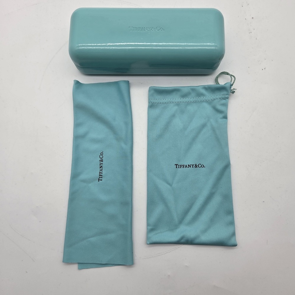 Tiffany & Co. Sunglasses Eyeglasses Blue Tan Hard Clamshell Case W/ Dust cover